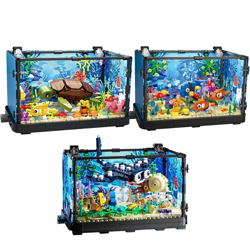 Fish Toy In Aquarium - Aquarium bouwsteenset met licht, aquarium, zeeschildpad,